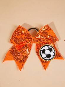 Coletero elástico para el cabello con lazo de lentejuelas bordadas, unicolor, cuentas y diseño de fútbol para la Copa del Mundo - Multicolor - Ver 14