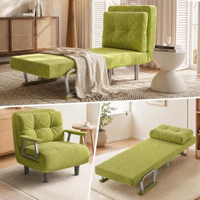 1 Seater Convertible Armchair – 4-In-1 Multifunction Sofa Bed, Adjustable Backrest With 5 Reclining Positions, Includes Cushion, Space-Saving Lounge Chair For Living Room And Bedroom (Coconut Green)