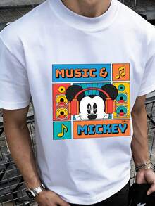 Unisex Disney Music Mickey Tee, Cool Retro Print, Casual Fit, Stylish Streetwear For All. - White - View 2