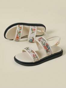 Women's Flat Sandals With Buckle Strap, Low Heel Thick Sole, Colorful Ditsy Floral, Bohemian Style, Retro V-Shaped Floral Pattern, Comfortable Summer New Wedge Low Heel Non-Slip Beach Sandals, Fashionable Outdoor Wear, 2026 Spring Autumn Asymmetrical Small Floral Breathable Fresh Elegant Dress Casual Sports Strap Criss-Cross Roman Shoes, Size 33-43 - Apricot - View 6