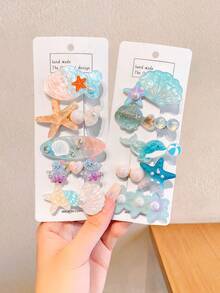 5/10pcs/Set Ocean Style Shell & Starfish Hair Clips, Mermaid Side Bangs Clips - Suitable For Girls And Women, Fits Various Hairstyles And Occasions, Random Color,Hair Barrettes - Multicolor - View 6