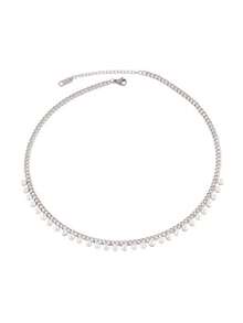 1 chiếc dây chuyền mặt dây chuyền tua rua ngọc trai bằng thép không gỉ dành cho nữ, kiểu dáng thời trang thanh lịch, dây chuyền đeo xương đòn, quà tặng trang sức. - vòng cổ - Xem 7