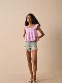 Blusa informal de mujer con volantes en el borde de unicolor - Multicolor 3 - Ver 3