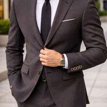 Men's Slim Fit Polyviscose Suit For Weddings - 黑色條紋 - 查看 1