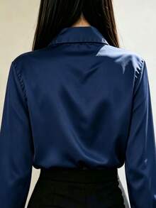 Women's Long-Sleeved Shirt - 藏蓝色 - 查看 2