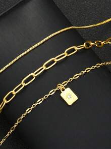 3件套金色叠戴项链套装，辣妹风夏季假日饰品 - 金色 - 查看 5