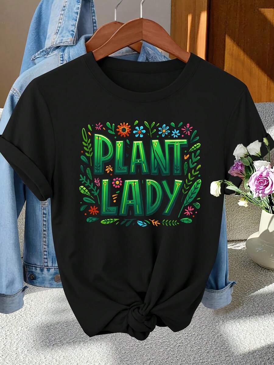Vintage de las mujeres "Señora de la planta" camiseta floral - edición limitada regalo adecuado para sesiones fotográficas, desplazamientos y vacaciones, primavera verano otoño cuello de la tripulación de manga corta blusa-top botánico compatible (máquina lavable vestido retro)