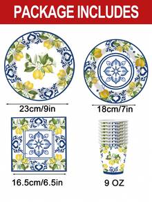 50pcs Lemon Party Supplies Disposable Tableware Set - Lemon Party Decorations, Yellow Lemon Pattern Plates, 7"/9" Paper Plates, Napkins, 9oz Paper Cups, And Summer Fruit Lemon Decor Party Tableware (Suitable For 10 Guests) - Multicolor - View 2
