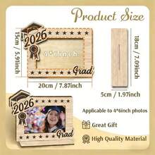 2026 Graduation Wooden Photo Frame - Retro Style, Lightweight And Portable, Vertical Design, Perfect Campus-Themed Gift For Classmates And Friends, Celebratory Design With Colorful Confetti And Star Pattern - A - View 3