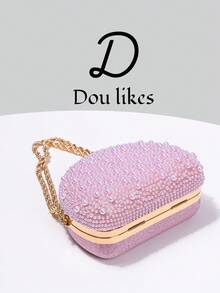 Elegante bolso de mano de noche con perlas azules en forma deágrima, bolso de mano de alta gama para vestido cheongsam, con cadena de metal, elegante bolso de fiesta para dama, adecuado pa - Rosa 3 - Ver 7