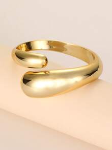 NAIZHU 1/5pcs Fashionable European And American Exaggerated Wide Geometric Smooth Asymmetric Bangle Bracelet For Women, Suitable For Daily, Date, Party - Gold - View 17