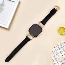 Women's Genuine Leather Band For Versa 4/Versa 3/Sense 2/Sense - Diamond C-Shaped Gold Buckle Design - Comfortable Sweat-Resistant Ultra-Thin Band - Fashionable & Versatile, Multiple Colors Available - Fits 5.5-8.3 Inch Wrists, Suitable For Business/Date/Wedding/Party/Daily Wear - Ideal Women's Gift, Premium Replacement Band Accessory - Black With Gold Buckle - View 7