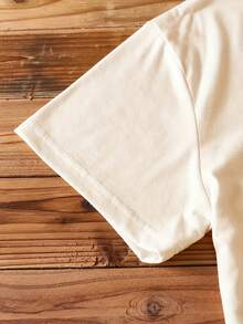 Women's Cotton T-Shirt, "Travel Is My Relax" Letter,Airplane & Heart Print,Apricot Loose Round Neck Short Sleeve Tee,Breathable For Summer Daily Wear - 淺杏色 - 查看 4