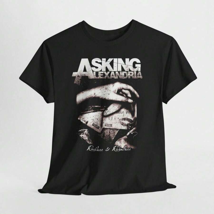 Asking Alexandria Reckless & ReL1entless Graphic T-Shirt R1OCk Band T1EEFor woman shirt Camiseta 100% Algodón Unisex - Playera Casual Premium de Corte Cómodo - Negro - Ver 1