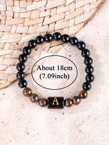 1 chiếc vòng tay nam Bohemia, vòng tay hạt đá mắt hổ và tourmaline bảo vệ với chữ cái đầu từ A-Z, quà tặng trang sức mùa hè, quà tặng cho nam giới. - Nhiều màu - Xem 5