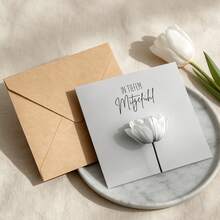 German Sympathy Card With Kraft Envelope, Minimalist Black & White Tulip Condolence Card, Elegant Grief & Bereavement Card - A - View 1