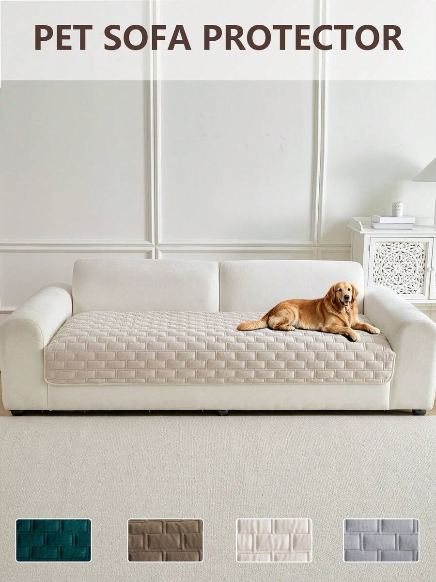 1 pieza Funda de sofá para mascotas de unicolor antideslizante, protector de sofá acolchado anti-arañazos, funda de muebles lavable a máquina para todo el año para perros y gatos - Beis - Ver 1