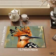 1pc Vintage Bird Print Absorbent Mat/Drying Mat For Coffee Maker, Tableware - Polyester Absorbent Desktop Protective Mat With Rubber Anti-Slip Pad, For Kitchen Counter Decor, Home Bar And Dining Table - Multicolor - View 6
