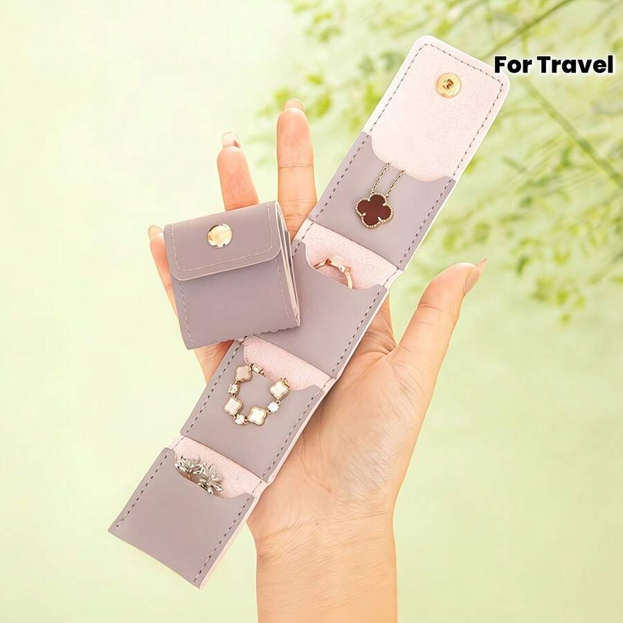 Foldable Multi-Functional Mini Travel Jewelry Organizer, Portable Jewelry Roll Pouch, Multi-Compartment Storage, Secure Closure, For Necklaces, Earrings, Rings, Suitable For Travel, Daily Use Or Gift, Available In Multiple Colors