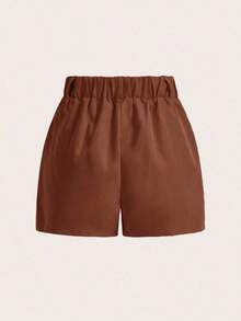 Pantalones cortos casuales de unicolor para mujer, verano - Marrón Mocha - Ver 2