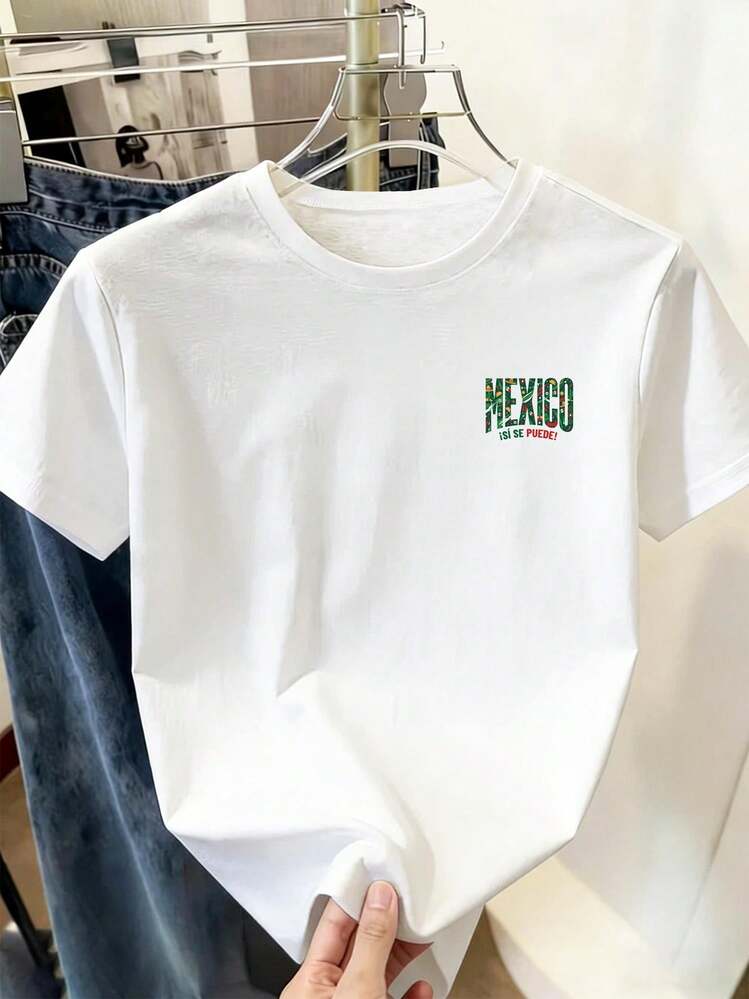 Women's Soccer Jersey With Print On The Left Chest, Soccer Support Jersey, Basic Short-Sleeved T-Shirt With Easy MEXICO Style Featuring Mexican Culture For The Soccer Season, Loose-Fitting Round Neck T-Shirt, Soft And Breathable, New Casual Top For Women - trắng - Xem 6