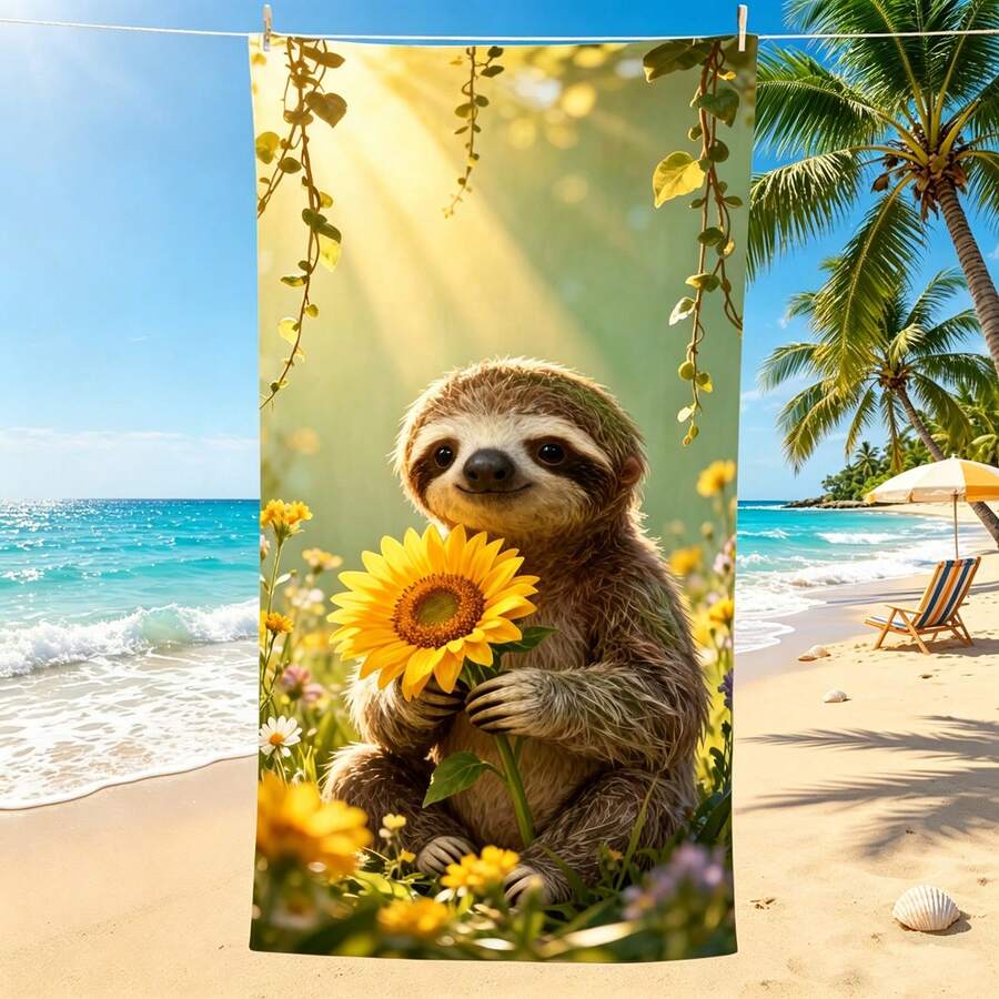1条树懒向日葵沙滩巾,超柔软超细纤维特大号沙滩毯,超强吸水浴巾,适合旅行、游泳池、潜水、冲浪、瑜伽、露营,多种尺寸可选,沙滩、泳池、旅行、露营、瑜伽必备用品 - 樹懶 - 查看 1
