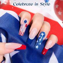 Beetles 4th Of July Gel Nail Polish Set, 6 Colors Red White Blue Cat Eye & Silver Glitter Gel Polish, Comes With Magnet And Stickers, Patriotic DIY Nail Art Gifts For Women - 6 Colors Freedom in Firelight - 查看 6