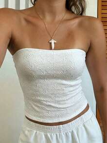 Women's White Jacquard Textured Knit Sleeveless Tank Top, Sexy Fitted Summer Tank Top Casual - White - View 3