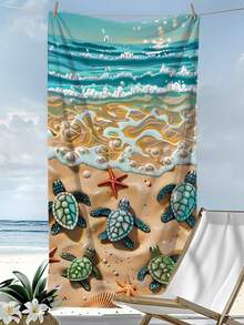 1pc Ocean Series Beach Towel, Decorated With Sea Turtle, Pearl And Shell Patterns - Extra Large Size, Super Soft Quick-Dry, Waterproof And Sand-Proof. Perfect Essential For Pool Side Relaxation, Beach Vacation, Yoga Practice And Outdoor Adventure. - Multicolor - View 5