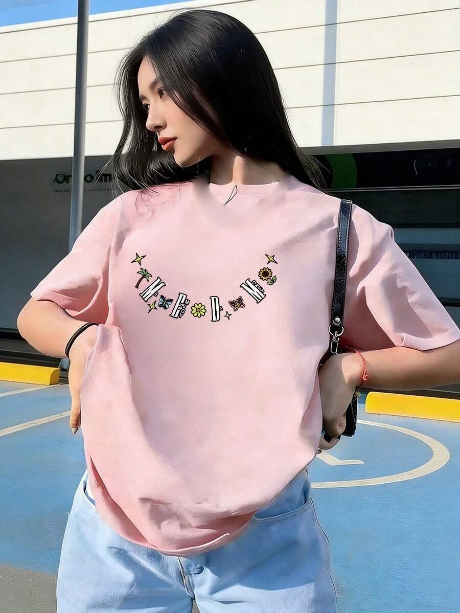 Short-Sleeve T-Shirt With Floral And Tropical Print, A Short-Sleeve T-Shirt For Spring And Summer 2026, Made In Mexico, 180 Grams. Cartoon Print, Couple Design, Suitable For Indoor Or Outdoor Wear. Crew Neck, Unisex, Ideal For The Office And Leisure. One-Pack. - PK-P631577SLNDXZGY443 - 查看 1