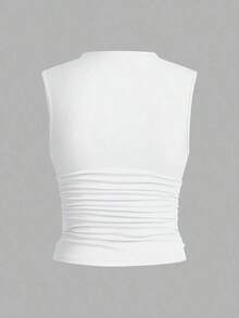 3 piezas Tops sin mangas plisados, tops sin mangas casuales de cuello plano para mujer, gran valor en paquete de 3, para el verano - Multicolor 2 - Ver 4