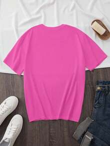 Women's Casual Summer Short-Sleeved Crew Neck T-Shirt With Heart Print - 紫紅色 - 查看 2