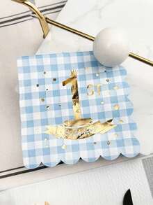 1 khăn giấy ăn dùng một lần kẻ caro màu xanh dương và hồng, viền nhũ vàng, thích hợp cho sinh nhật lần thứ nhất, khăn giấy dùng một lần sáng tạo cho tiệc theo chủ đề, kỷ niệm, sinh nhật. - mô - Xem 5