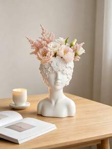 1 pièce Vase à tête blanche, pots de fleurs sculpture minimaliste moderne, jardinière buste unique pour la décoration de la maison et du bureau, centre de pièce esthétique - Visage de pétale - Voir 1