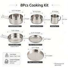 Cepasei 8/14Pcs Camping Cookware Mess Kit, Portable Non-Stick Aluminum Alloy Cookware, Kettle Pot Frying Pan Plates Forks Knives Spoons For Camping, Backpacking, Outdoor Cooking - Orange - View 4