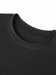 1 Pieza Ajuste Regular Casual Playera de Manga Corta para Mujer Estilo Minimalista Chic Estampado Gráfico de Contorno de Corazón Abierto Patrón de Animal Print de Leopardo Silueta Romántica Toque Salvaje Diseño Elegante Sencillo Cuello Redondo Clásico. Envío directo desde nuestro almacén local, modelo para parejas, ideal para llevar en pareja. - Negro - Ver 4