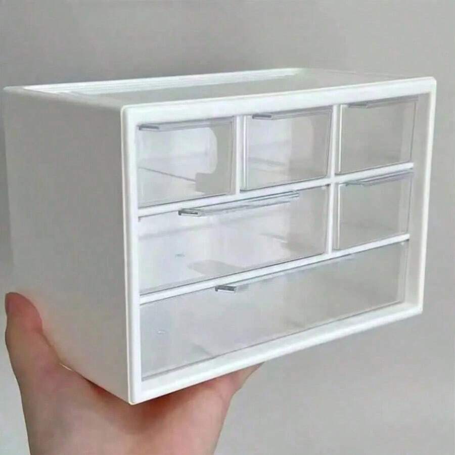 Large Capacity Transparent Plastic Desktop Storage Box With Drawers, Multi-Functional Drawer Organizer For Office Supplies, Cosmetics, Makeup, Bathroom Essentials, Small Parts & Craft Supplies, Lightweight Vanity Unit For Home Office Desk Counter - Xem 1