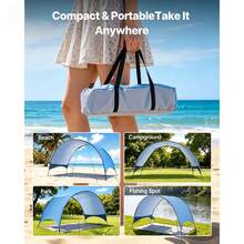 Beach Tent Sun Shelter For 4 Person, UPF 50+ Protection, Portable Sun Shade Canopy With Carrying Bag & Ground Stakes, Lightweight And Easy Setup Beach Umbrella For Camping Fishing Outdoor Picnic - for 4 Person, Ground Stakes - 查看 6