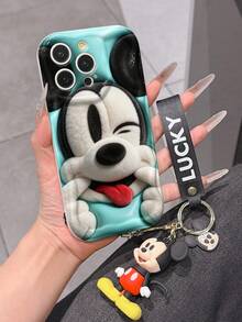Disney Mickey Mouse Clubhouse Phone Case : 3D Fluffy Pattern Border Protector Phone Soft Phone Case With A Free Cute Mickey Bracelet Chain Lanyard, Mickey, Minnie, Goofy, Donald Duck, Daisy Duck, Pluto, For Apple 17 Promax 17 Pro 16 15 14 13 12 11 Pro Max XS Max X XR Soft Cover Summer Phone Case - 白色 - 查看 5