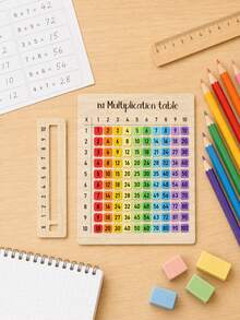 1pc Colorful Multiplication Table Wooden Board, Minimalist Educational Style Rectangular Math Practice Board With 1x1 To 10x10 Multiplication Table, Colorful Numbers And Sliding Window Ruler, Suitable For Math Classroom, Home Teaching, Back To School Gift, Math Puzzle Game, Cognitive Training - Multicolor - View 7