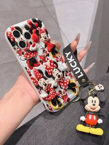 Disney Mickey Mouse Clubhouse Phone Case : 3D Fluffy Pattern Border Protector Phone Soft Phone Case With A Free Cute Mickey Bracelet Chain Lanyard, Mickey, Minnie, Goofy, Donald Duck, Daisy Duck, Pluto, For Apple 17 Promax 17 Pro 16 15 14 13 12 11 Pro Max XS Max X XR Soft Cover Summer Phone Case - 白色 - 查看 6