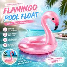 1 chiếc phao bơi hình chim hồng hạc bơm hơi, phao nổi dày dặn dùng cho hồ bơi/bãi biển. - Hồng - Xem 3