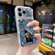 Middle East 1pc Fashionable Blue Patchwork Totem Middle Eastern Pattern Silver Metal Ring Holder Phone Case, Shockproof Full Coverage With Precise Cutouts, Suitable For IPhone, Stylish And Protective, Suitable For Both Men And Women, Ideal Choice For Fashion Enthusiasts - Silver - View 1
