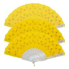 3Pcs D EXCEED Handheld Floral Folding Fans For Women, Chinese Japanese Charming Elegant Vintage Retro Style For Birthday Dancing Cosplay Wedding And Events - Sequins - View 28