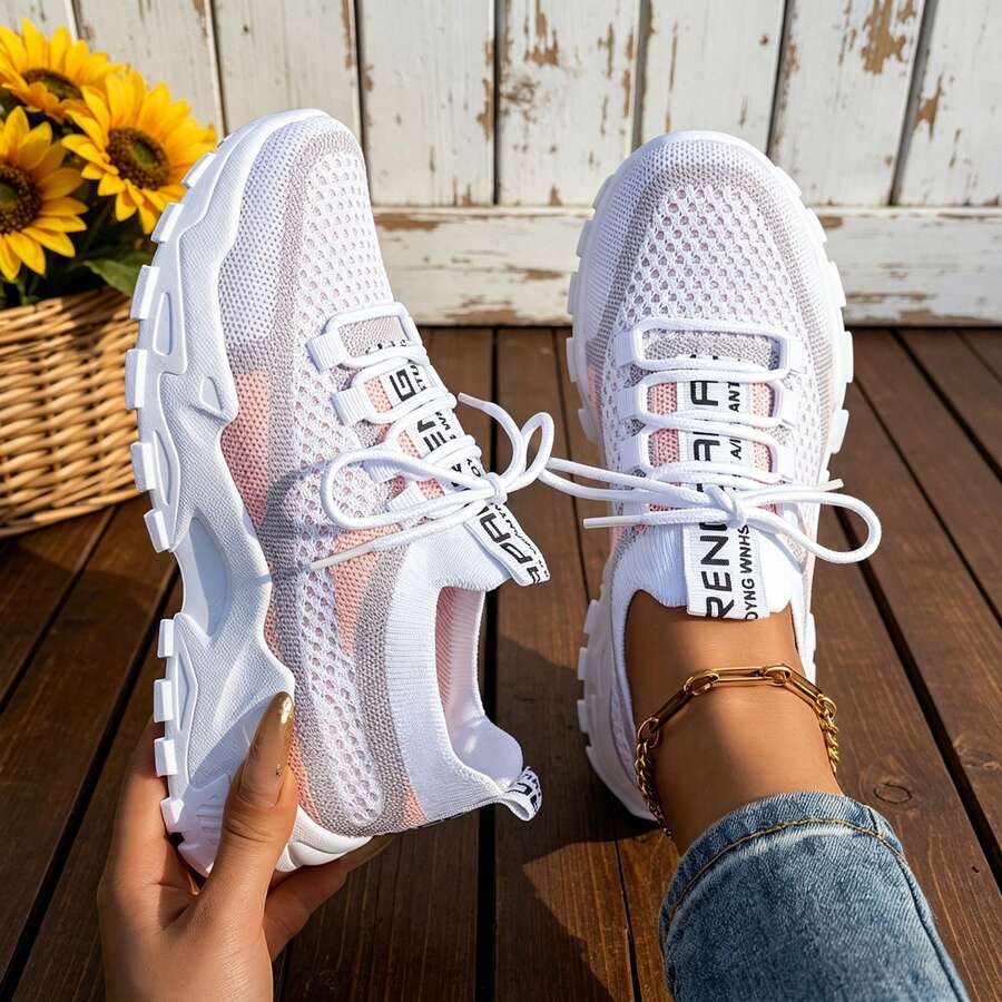 FZY Women's Breathable Mesh Chunky Sneakers, Lightweight Lace-Up Casual Shoes, Non-Slip Thick Sole Running Shoes,Tenis De Mujer With Arch Suppor Halloween
