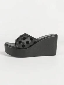 Women's Thick Sole Mule Shoes, Spring/Summer New Wedge Heel Platform Open Toe Breathable Mesh Slip-On Sandals, Fashion Round Toe Outdoor Casual Slippers, Versatile Large Size - Black - View 7