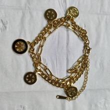 嘻哈风格粗链手链，双层佩戴，黑白珍珠贝母雪花吊坠，小众设计配饰 - 白色 - 查看 7
