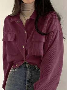 Chaqueta corta color albaricoque y blusa de estilo utilitario versátil y retro para mujer, que estiliza y alarga, con dobladillo ajustable con cordón - Burdeos - Ver 2