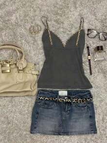 Camiseta ajustada de patchwork para mujeres - Gris Oscuro - Ver 2