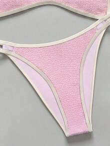 Conjunto de bikini con tirantes de espagueti de tela jacquard para mujer, primavera/verano - Rosa - Ver 6